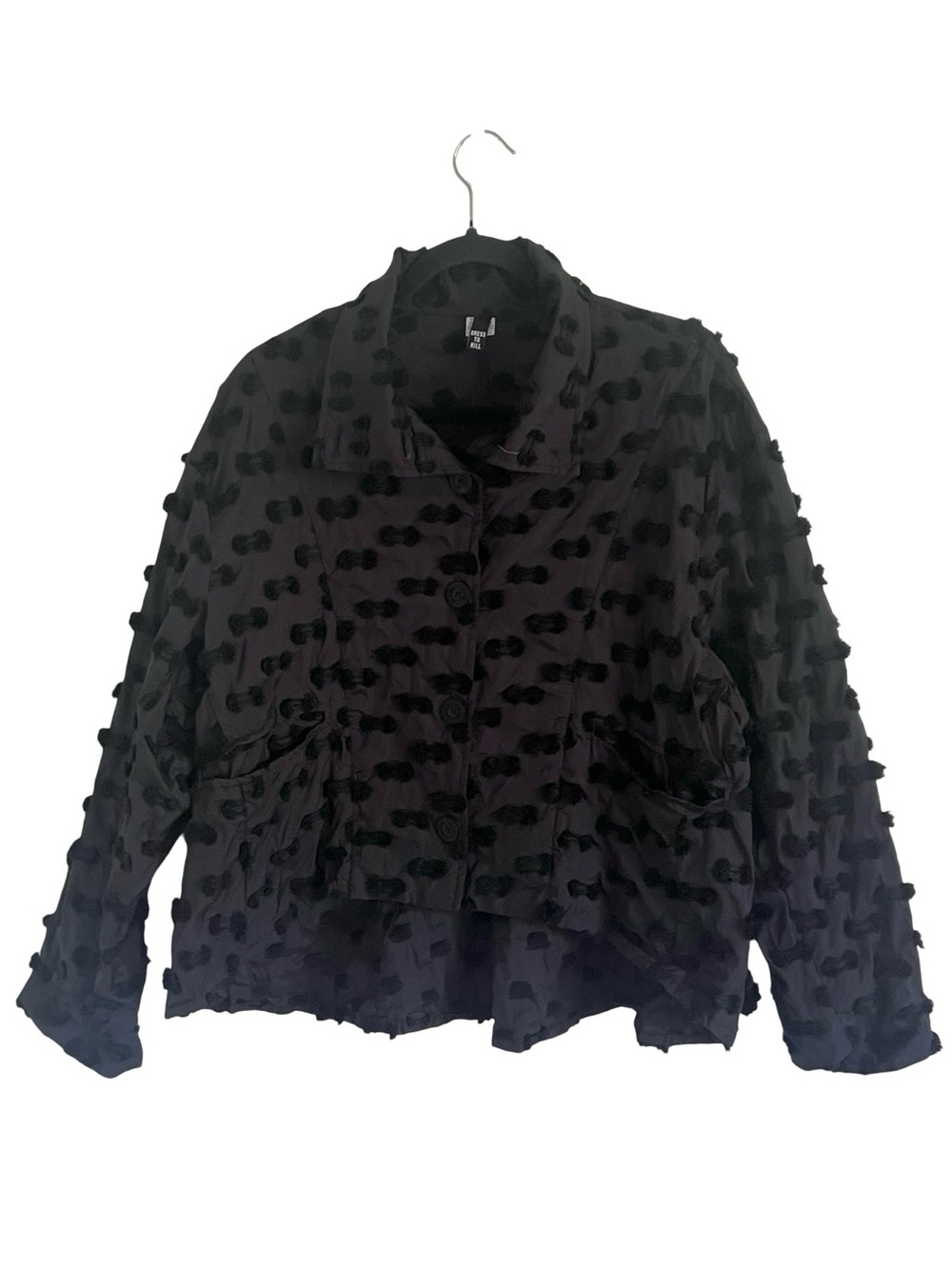 Dress To Kill Black Button Front Hi Low Cropped Collared Jacket One Size
